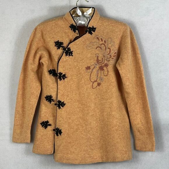 Vintage Snowy Mountain Coat Womens 36 Yellow Angora Wool Blend Embroidered - Picture 1 of 9